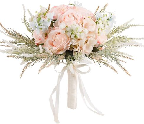 LESING Bridal Wedding Bouquets Artificial Rose Handmade Romantic for Bride Bridesmaid Holding Flowers, 11.8'' (Rose Bouquet-Pink) in Saudi Arabia