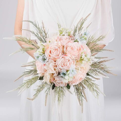 LESING Bridal Wedding Bouquets Artificial Rose Handmade Romantic for Bride Bridesmaid Holding Flowers, 11.8'' (Rose Bouquet-Pink) in Saudi Arabia