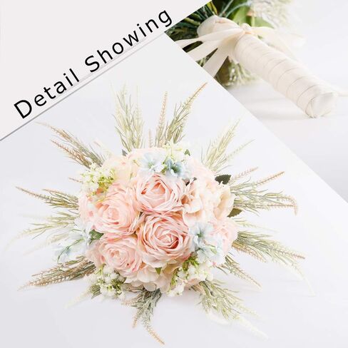 LESING Bridal Wedding Bouquets Artificial Rose Handmade Romantic for Bride Bridesmaid Holding Flowers, 11.8'' (Rose Bouquet-Pink) in Saudi Arabia