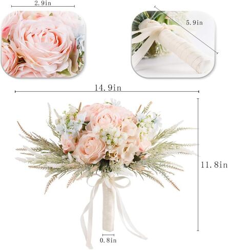 LESING Bridal Wedding Bouquets Artificial Rose Handmade Romantic for Bride Bridesmaid Holding Flowers, 11.8'' (Rose Bouquet-Pink) in Saudi Arabia
