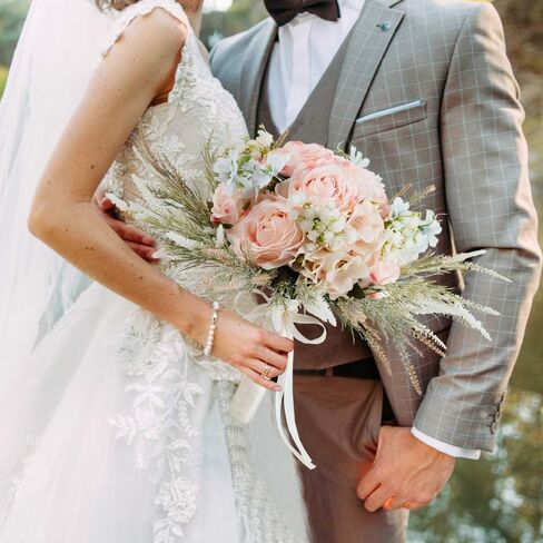 LESING Bridal Wedding Bouquets Artificial Rose Handmade Romantic for Bride Bridesmaid Holding Flowers, 11.8'' (Rose Bouquet-Pink) in Saudi Arabia