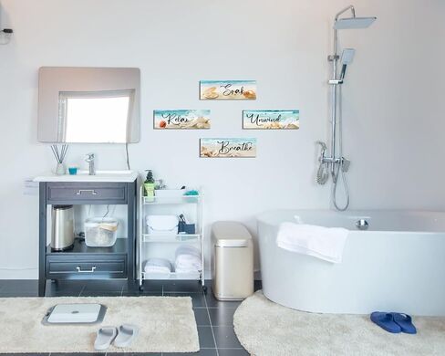 COLOR VALLEY ART للاسترخاء والراحة مع الأجواء الساحلية - مجموعة ديكور جدار الحمام بطابع الشاطئ، مقاس 4.0 × 11.8 بوصة × 4 قطع in Kuwait