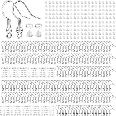 Aiythouy® 150 Pcs/75 Pairs Silver Earring Hooks, 451 Pcs Earring Making Supplies Kit with Jewelry Pliers, Jump Rings and Earring Backs for Jewelry Making, Hypoallergenic Fish Hook Earrings Wires in Saudi Arabia