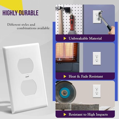 Enerlites 8821-W Duplex Receptacle Outlet Wall Plate, Standard Size 1-Gang, Polycarbonate Thermoplastic, White in Saudi Arabia