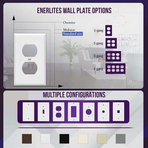 Enerlites 8821-W Duplex Receptacle Outlet Wall Plate, Standard Size 1-Gang, Polycarbonate Thermoplastic, White in Saudi Arabia