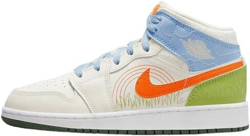 حذاء Jordan Boy's Air 1 Mid SE (Big Kid) شراعي/أمان برتقالي/أزرق نفسي 7 Big Kid M in Saudi Arabia