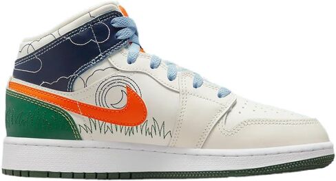 حذاء Jordan Boy's Air 1 Mid SE (Big Kid) شراعي/أمان برتقالي/أزرق نفسي 7 Big Kid M in Saudi Arabia