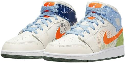 حذاء Jordan Boy's Air 1 Mid SE (Big Kid) شراعي/أمان برتقالي/أزرق نفسي 7 Big Kid M in Saudi Arabia
