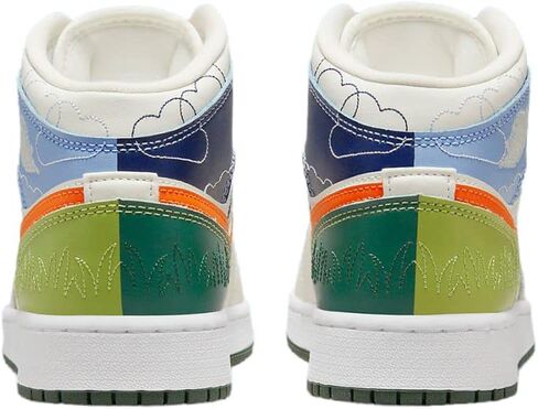 حذاء Jordan Boy's Air 1 Mid SE (Big Kid) شراعي/أمان برتقالي/أزرق نفسي 7 Big Kid M in Saudi Arabia