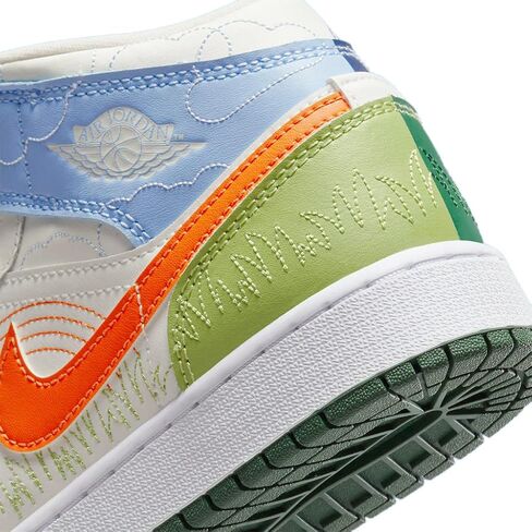 حذاء Jordan Boy's Air 1 Mid SE (Big Kid) شراعي/أمان برتقالي/أزرق نفسي 7 Big Kid M in Saudi Arabia