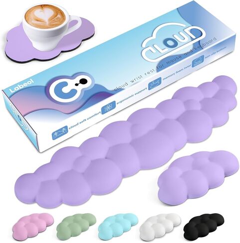 Cloud Wrist Rest for Computer Keyboard Arm Wrist Rest with Non-Slip Base Extended Wrist Rest Ergonomic Memory Foam for Keyboard and Mouse Typing Pain Relief, Office, Gaming, Computer in Kuwait