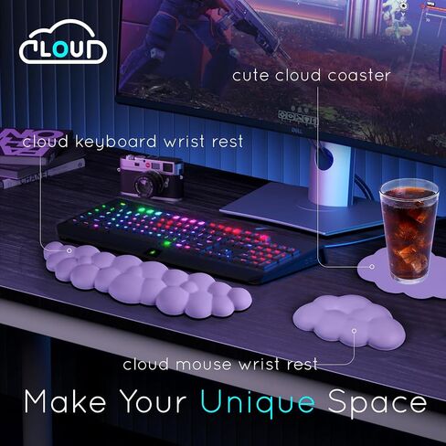 Cloud Wrist Rest for Computer Keyboard Arm Wrist Rest with Non-Slip Base Extended Wrist Rest Ergonomic Memory Foam for Keyboard and Mouse Typing Pain Relief, Office, Gaming, Computer in Kuwait