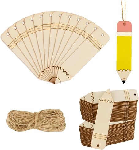Whaline 20Pcs Back to School DIY Craft Cutout Wooden Pencil Shaped Hanging Ornaments Back to School Craft Cutout with Hemp Rope for First Day of School Classroom Party Decorations Supplies in Kuwait