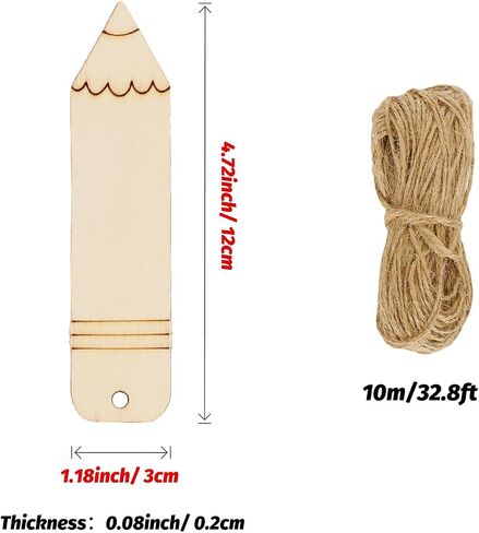 Whaline 20Pcs Back to School DIY Craft Cutout Wooden Pencil Shaped Hanging Ornaments Back to School Craft Cutout with Hemp Rope for First Day of School Classroom Party Decorations Supplies in Kuwait