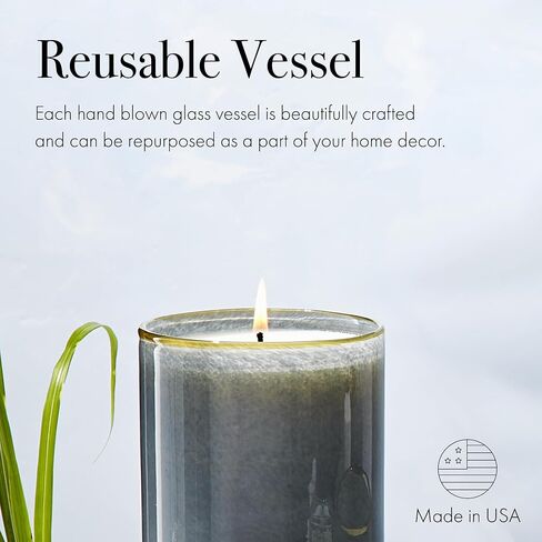 LAFCO New York Classic Candle, Midnight Cactus - 6.5 oz - 50-Hour Burn Time - Reusable, Hand Blown Glass Vessel - Made in The USA in Saudi Arabia