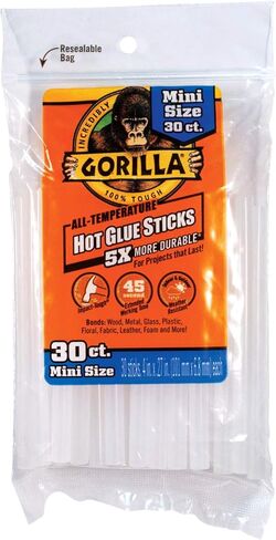 Gorilla Hot Glue Sticks, Mini Size, 4" Long x .27" Diameter, 30 Count, Clear, (Pack of 1) in Saudi Arabia