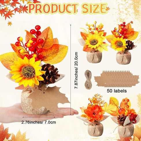 4 Pcs Fake Fall Potted Plants Faux Thanksgiving Floral Arrangements with Artificial Pumpkin Sunflower Maple Leaf Berry Pine Cone Bouquet for Thanksgiving Autumn Harvest Home Tabletop Centerpiece Decor in Saudi Arabia