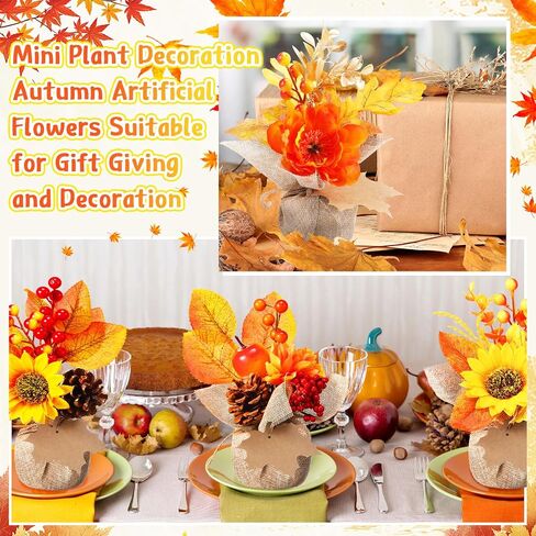 4 Pcs Fake Fall Potted Plants Faux Thanksgiving Floral Arrangements with Artificial Pumpkin Sunflower Maple Leaf Berry Pine Cone Bouquet for Thanksgiving Autumn Harvest Home Tabletop Centerpiece Decor in Saudi Arabia