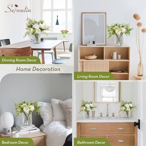 Serwalin Fake Flowers in Vase, Table Centerpieces Decor Flowers, Artificial Flowers in Vase White Peony Floral Arrangements Home Decor, Silk Flowers with Glass Vase, Living Room Decorations in Saudi Arabia