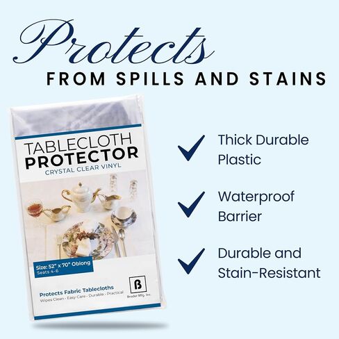 BRODER MFG. INC. Tablecloth Protector Crystal Clear Vinyl (52"x70" Oblong) | Thick, Durable Clear Table/Tablecloth Protector | Perfect for Parties, Special Occasions, Gatherings, and Everyday Use in Saudi Arabia