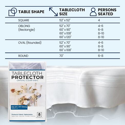 BRODER MFG. INC. Tablecloth Protector Crystal Clear Vinyl (52"x70" Oblong) | Thick, Durable Clear Table/Tablecloth Protector | Perfect for Parties, Special Occasions, Gatherings, and Everyday Use in Saudi Arabia