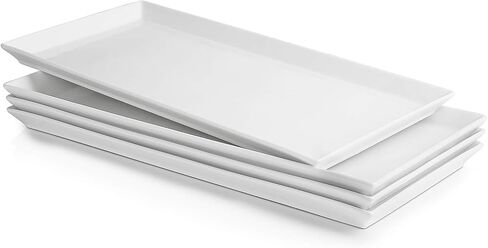 Sweese White Serving Platters, Porcelain Serving Trays for Parties, Large Rectangular Plates - 15.5 Inch, Set of 4 in Saudi Arabia