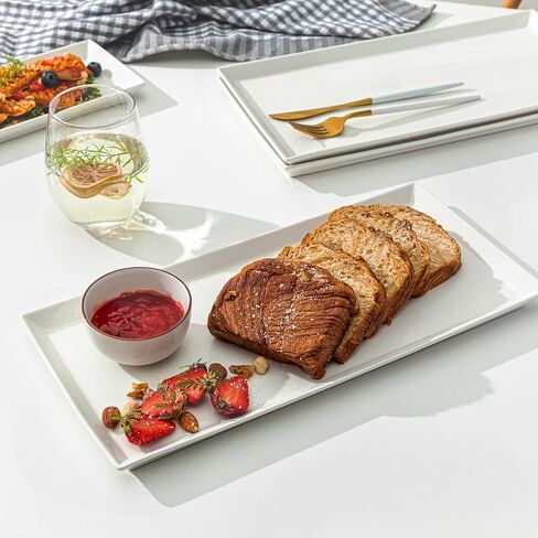 Sweese White Serving Platters, Porcelain Serving Trays for Parties, Large Rectangular Plates - 15.5 Inch, Set of 4 in Saudi Arabia