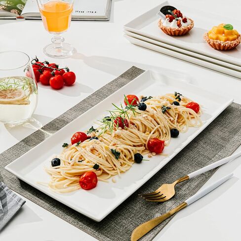 Sweese White Serving Platters, Porcelain Serving Trays for Parties, Large Rectangular Plates - 15.5 Inch, Set of 4 in Saudi Arabia