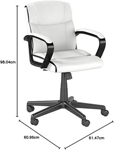 Amazon Basics Office Task Chair with Adjustable Height, 360° Swivel, Padded Armrests, Mid-Back, Rolling, 275 Pound Capacity, 24.2"D x 24"W x 34.8"H, Black Faux Leather in Kuwait