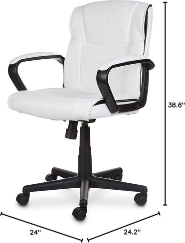 Amazon Basics Office Task Chair with Adjustable Height, 360° Swivel, Padded Armrests, Mid-Back, Rolling, 275 Pound Capacity, 24.2"D x 24"W x 34.8"H, Black Faux Leather in Kuwait