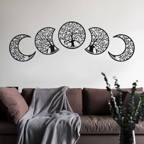 TEIPIA Moon Phase جدار ديكور لغرفة المعيشة، 5 قطع خشبية الشمال القمر جدار الفن غرفة نوم الديكور بوهو ديكور المنزل لغرفة الطعام المطبخ مكتب معرض الجدار (أسود) in Saudi Arabia