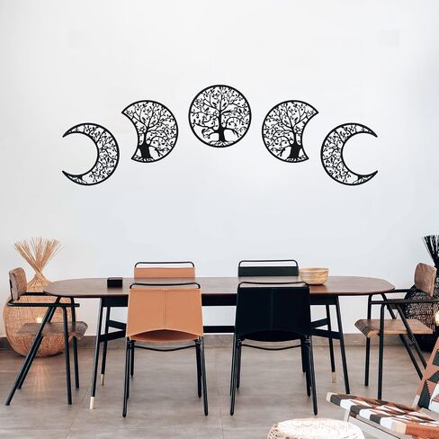 TEIPIA Moon Phase جدار ديكور لغرفة المعيشة، 5 قطع خشبية الشمال القمر جدار الفن غرفة نوم الديكور بوهو ديكور المنزل لغرفة الطعام المطبخ مكتب معرض الجدار (أسود) in Saudi Arabia