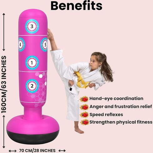 كيس ملاكمة قابل للنفخ للأطفال مع قفازات - 66 بوصة دمية ملاكمة للأعمار من 5 إلى 12 عامًا - هدايا رياضية للأولاد - ألعاب رائعة للأطفال - مجموعة ملاكمة لممارسة الكاراتيه، التايكوندو، فنون القتال المختلطة in Kuwait