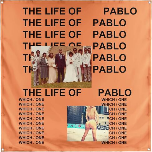 Banger - Kanye West Life Of Pablo Orange Iconic Rap Rapper غلاف الألبوم الفني نسيج العلم راية تحفيزية ملهمة غرفة النوم مضحك مكتب صالة الألعاب الرياضية جدار الكلية تصميم ديكور على 3.5 × 3.5 قدم in Kuwait