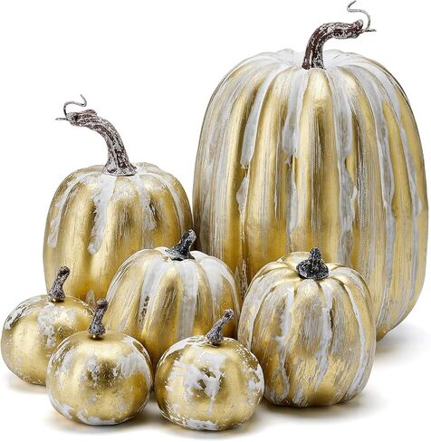 woshilaocai 7PCS Artificial Pumpkins Décor Fall Harvest Thanksgiving/Halloween Holiday Farmhouse Decorations for Home (Bright Orange) in Saudi Arabia