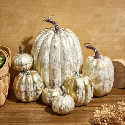 woshilaocai 7PCS Artificial Pumpkins Décor Fall Harvest Thanksgiving/Halloween Holiday Farmhouse Decorations for Home (Bright Orange) in Saudi Arabia