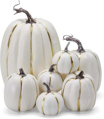 woshilaocai 7PCS Artificial Pumpkins Décor Fall Harvest Thanksgiving/Halloween Holiday Farmhouse Decorations for Home (Bright Orange) in Saudi Arabia