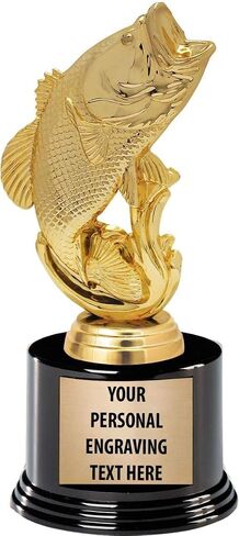 Crown Awards Fishing Trophies with Custom Engraving, 7.25" Personalized Largemouth Bass Fish Trophy On Deluxe Round Base Prime in Saudi Arabia