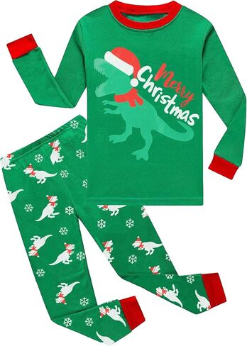 بيجامات عيد الميلاد بأكمام طويلة للأولاد الصغار منقوشة Pjs للأطفال على شكل ديناصور مجموعات ملابس عيد الميلاد للأطفال الصغار من سن 2 إلى 7 سنوات in Kuwait