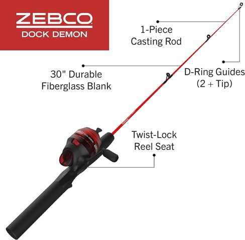 بكرة صيد Zebco 202 Spincast، مقاس 30 بكرة، استرجاع لليد اليمنى، تروس معدنية متينة بالكامل، دبوس التقاط من الفولاذ المقاوم للصدأ، ملفوف مسبقًا بخط صيد Zebco بوزن 10 رطل، أسود، تغليف البطلينوس in Kuwait