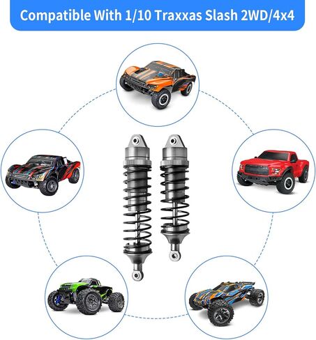 4Pcs All Metal Aluminum Front & Rear RC Shocks for 1/10 RC Truck Traxxas Slash 4x4 Rustler 4X4 shocks Stampede 4X4 shocks Hoss 4X4 Replace 5862 3760 3762 (Blue) in Kuwait