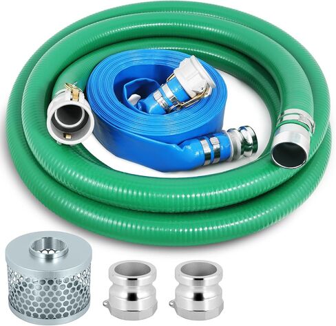 Heavy Duty 2" x 20' Green PVC Discharge Hose Pump Kit, Pool Suction Hose with Aluminum Camlock Fittings, Steel Round Strainer, Cam & Groove Adapter in Saudi Arabia