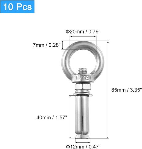 uxcell Ring Lifting Expansion Eyebolt, 8pcs M8x60mm 304 Stainless Steel Expansion Screw with Eye Ring for Concrete Brick Wall in Saudi Arabia