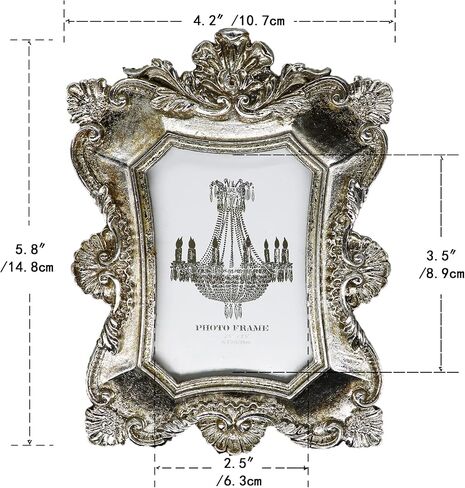 BLYBH Vintage Picture Frame 2.5x3.5 Retro Photo Frames, Tabletop & Wall Hanging Ornate Antique Picture Frame with High Definition Glass, Silver in Saudi Arabia