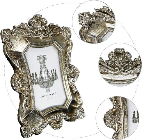 BLYBH Vintage Picture Frame 2.5x3.5 Retro Photo Frames, Tabletop & Wall Hanging Ornate Antique Picture Frame with High Definition Glass, Silver in Saudi Arabia
