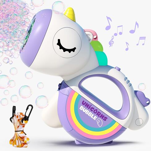 Rechargeable Bubble Machine Gun, Portable 360°Leak Proof Auto Dog Bubble Machine for Kids Toddler 1-3 4-8 Parties with Lights Music, Pink Gift for Boys Girls and Pet Birthday in Saudi Arabia