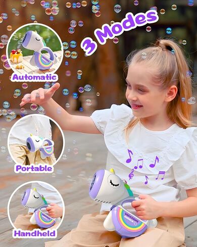 Rechargeable Bubble Machine Gun, Portable 360°Leak Proof Auto Dog Bubble Machine for Kids Toddler 1-3 4-8 Parties with Lights Music, Pink Gift for Boys Girls and Pet Birthday in Saudi Arabia