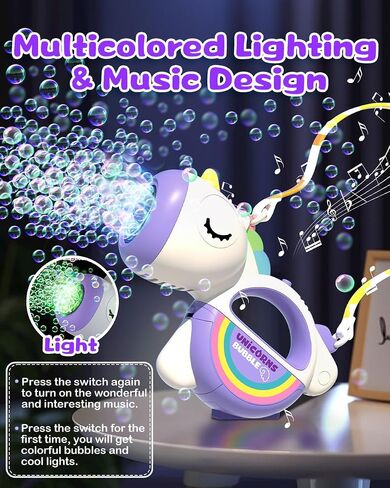 Rechargeable Bubble Machine Gun, Portable 360°Leak Proof Auto Dog Bubble Machine for Kids Toddler 1-3 4-8 Parties with Lights Music, Pink Gift for Boys Girls and Pet Birthday in Saudi Arabia