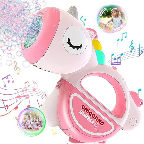Rechargeable Bubble Machine Gun, Portable 360°Leak Proof Auto Dog Bubble Machine for Kids Toddler 1-3 4-8 Parties with Lights Music, Pink Gift for Boys Girls and Pet Birthday in Saudi Arabia