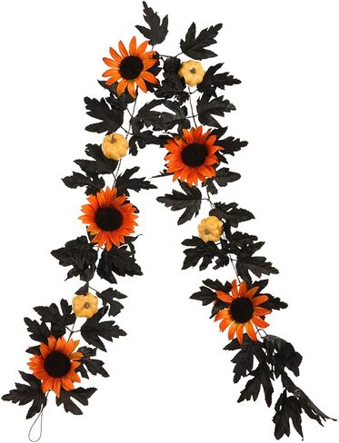 YHNJI 5.9ft سقوط أوراق القيقب إكليل، سقوط إكليل، عباد الشمس الاصطناعي اليقطين مابل ليف فاينز لعيد الشكر، عشاء، مدفأة، باب، إطار، مدخل، خلفية، ديكور in Kuwait